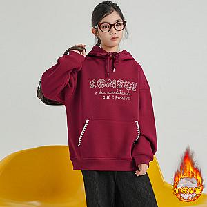 Baiyixuanzi & 1356 plus velvet embroidered hooded sweatshirt