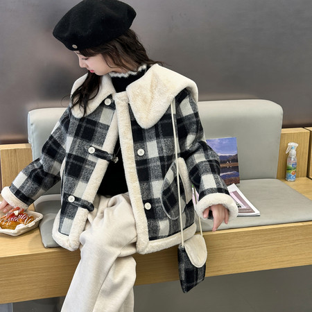 Blue Bell & Korean version of the bag plaid fur one