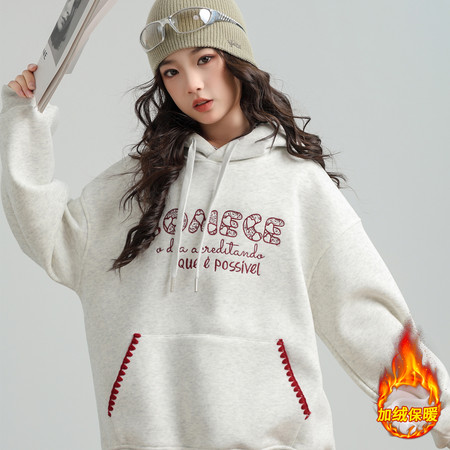 Baiyixuanzi & 1356 plus velvet embroidered hooded sweatshirt