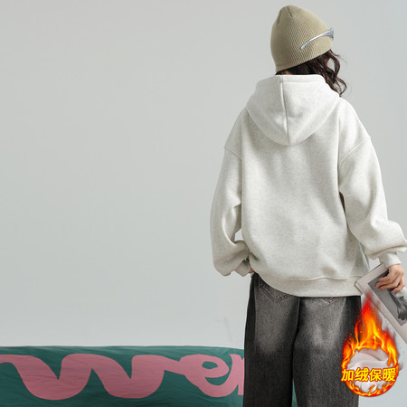 Baiyixuanzi & 1356 plus velvet embroidered hooded sweatshirt